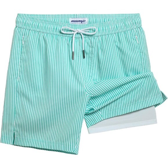 💫 Men Green Quick Dry Swimming Trunks Compression Liner Bathing Suit Shorts